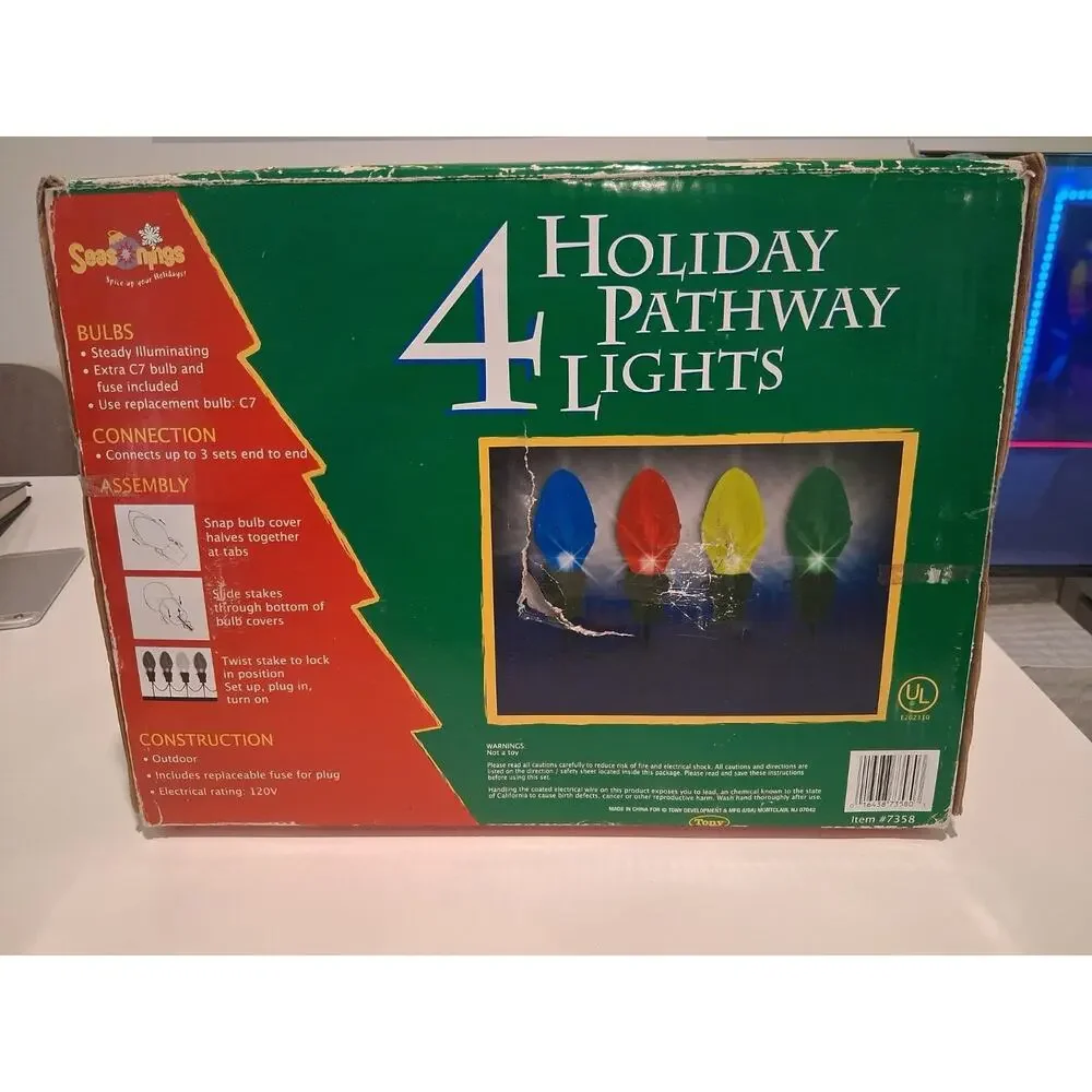 Open Box Vintage Seasons Holiday 4 Pathway Lights Multi Color Christmas Lawn